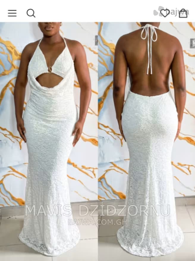 Halter Neck Lace Cowl Front Keyhole Backless Bodycon Mermaid Dress